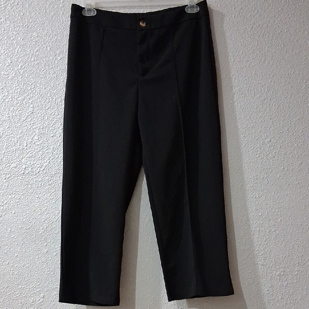 Black Cropped Wide Leg Ladies Trousers,  Ladies Size Large